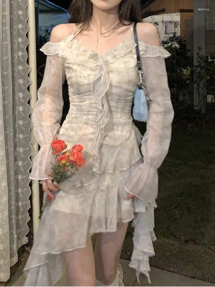 Abiti casual manica sbuffi festa coreano mini abito donna stampa floreale vintage dolce femmina designa irregolare causale estate 2023