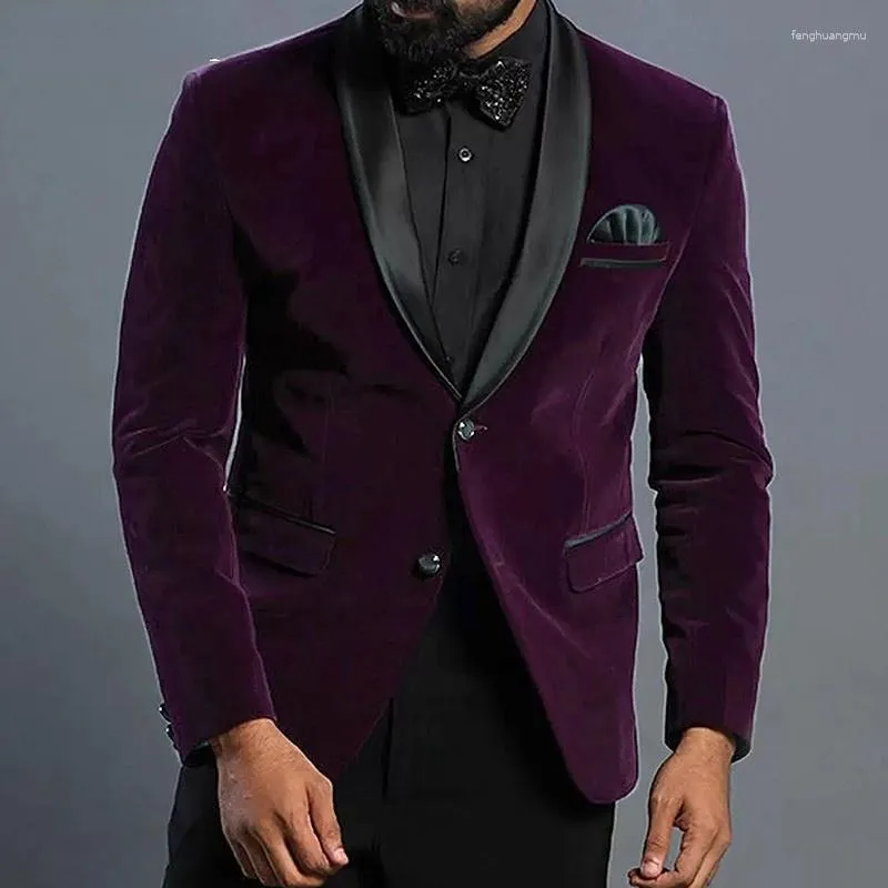 Men's Suits Purple Velvet Suit Blazer For Men Black Shawl Lapel One Piece Jacket Wedding Groom Tuxedos Slim Fit Costume Homme Mariage 2023