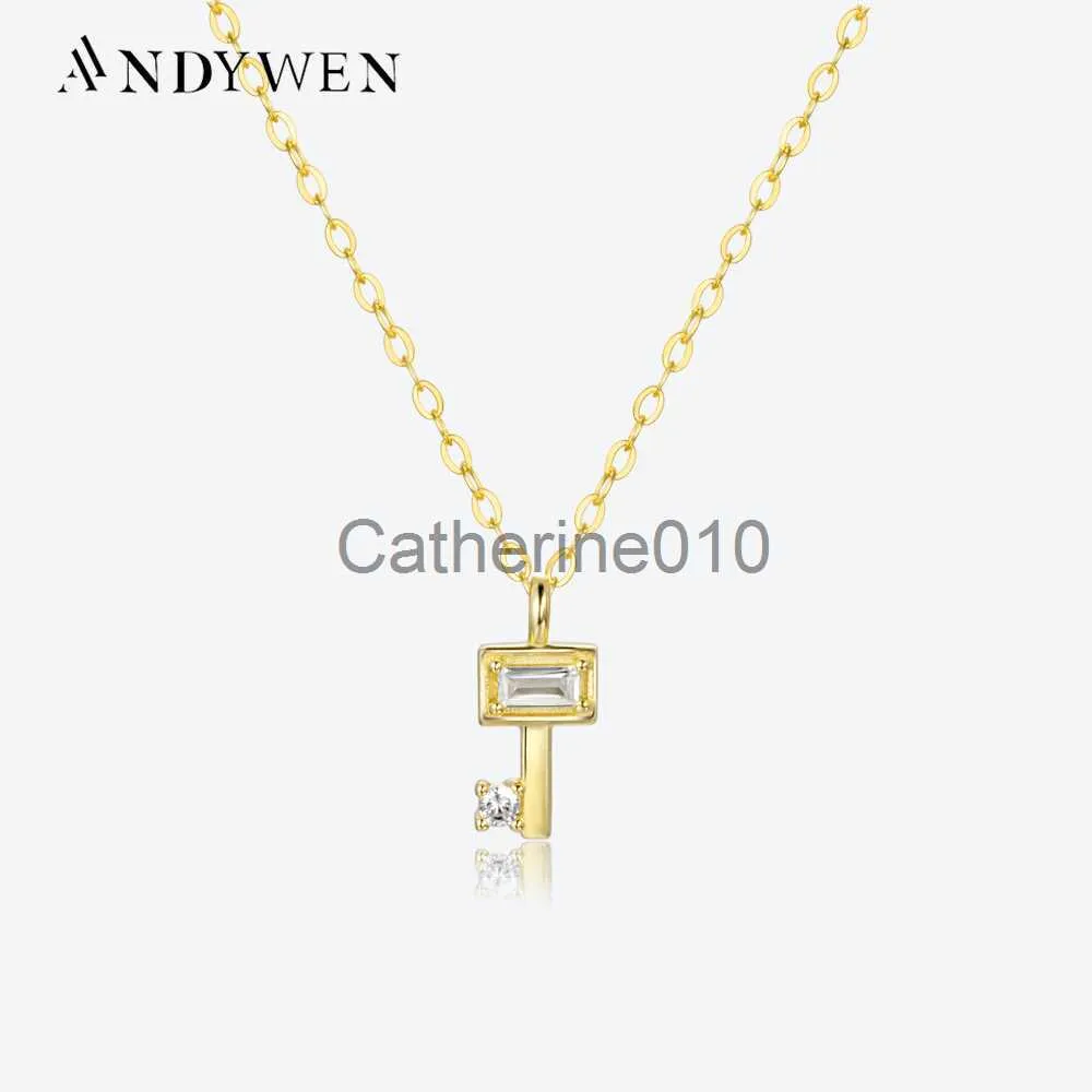 ペンダントネックレスAndywen 925 Sterlsilver Square Classic Key Tiny Pendant Necklace Long Chain Fine Jewelry 2022 Sprparty Crystal Jewels J230817