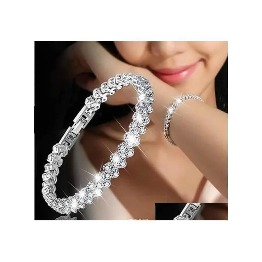 Tennis Luxury Crystal Bracelet for Women Bling White Rhinestone Gold Sier Rose Chains Bangle mode sieraden cadeau deliv levering Dhuyd