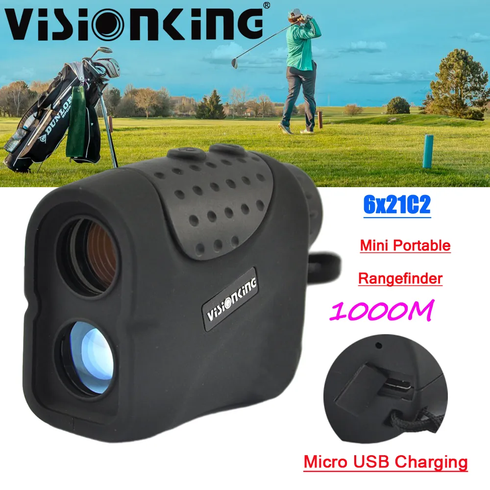 Visionking Portable 6x21 Golf Laser Ragette de portée FMC 1000m Télescope de télémètre de chasse à l'extérieur avec drapeau monoculaire