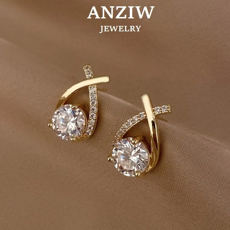 Charm Anziw Real 925 Silver Stud oorringen 05ct Fishtail Cross Piercing Ear Temperament 2023 Koreaanse trendy damesjuwelen 230817