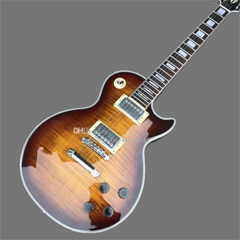 Gratis leverans, högkvalitativ Tiger Top Electric Guitar, 2 Pick Up Silver Guitar Hardware, Color som visas 258