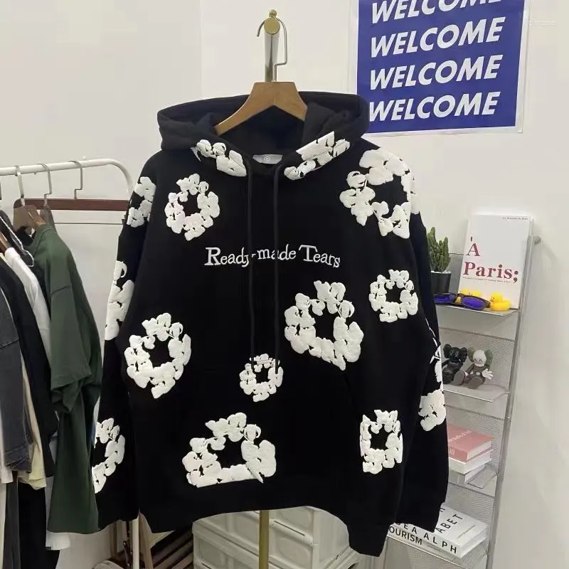 Erkek Hoodies 2023 Kış Erkekler Kadın Peluş Kadife Kapok Ağır Kumaş Kapüşonlu Büyük Boy Boy Baskı Vintage Hoodie Sakiller