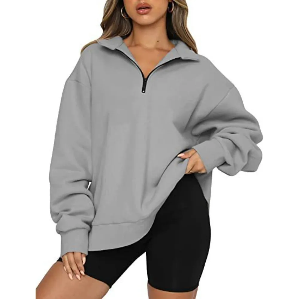 Kvinnors hoodies tröjor est mode casual damer topp med halv blixtlås långärmare plyschtröja utan fickor kläder för kvinnor 230817
