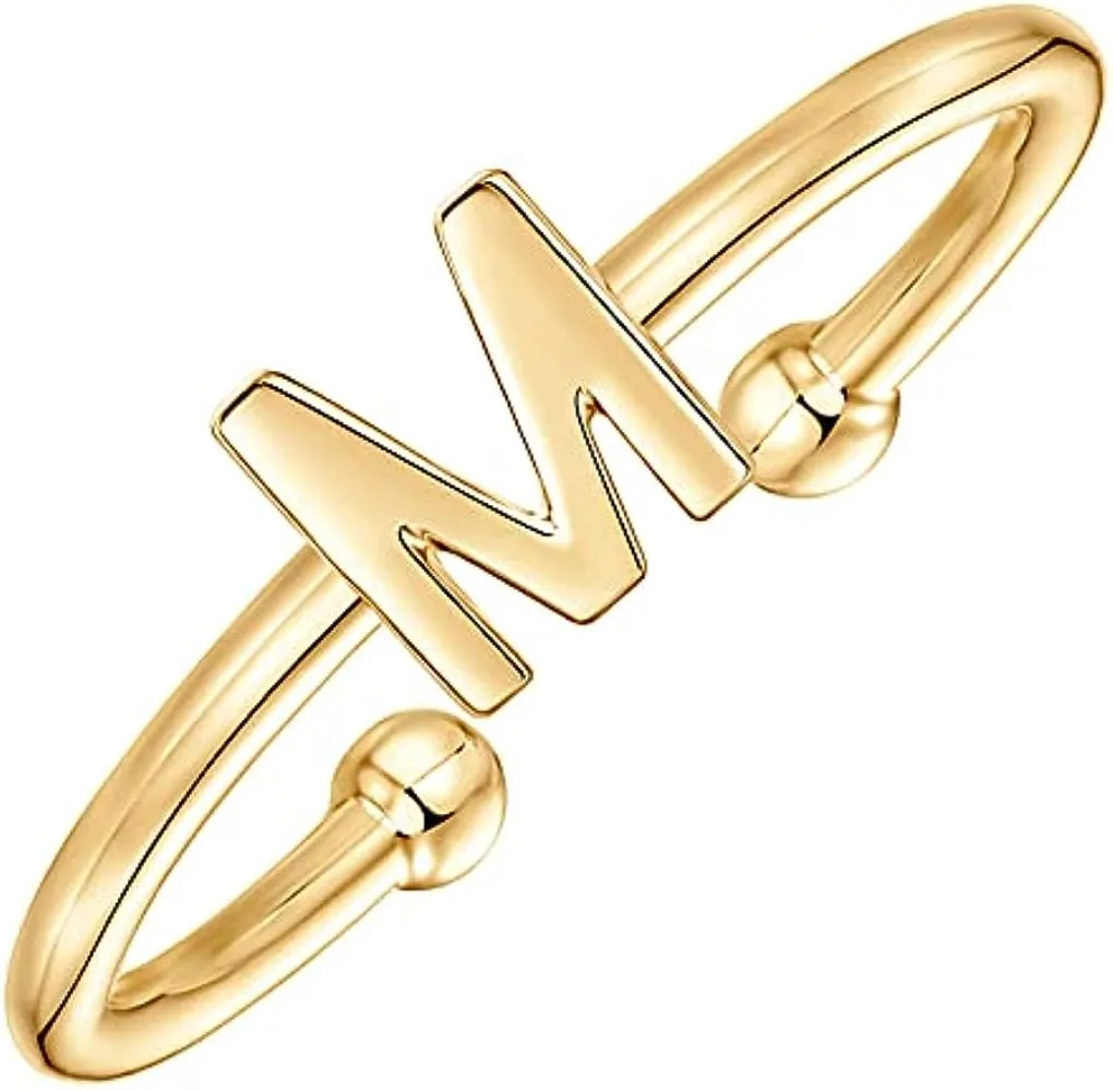 Cute yellow gold Color A to Z 26 Letters Initial Name Rings for Women Stainless Steel Adjustable Finger Ring Wedding Jewelry Gift