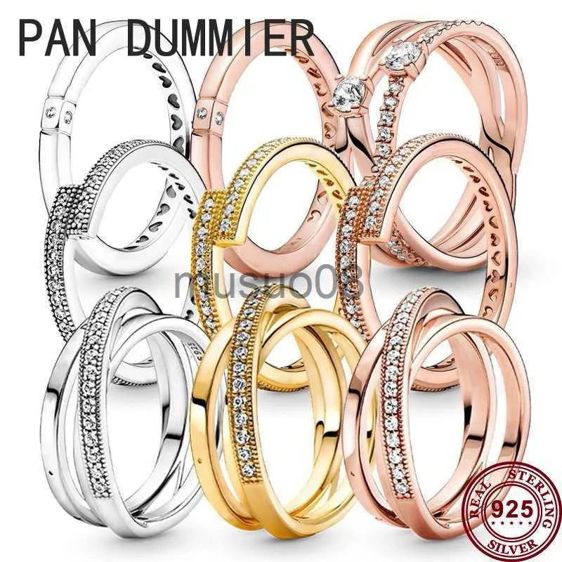 Bandringen Nieuwe 925 Puur Zilver Perzik Hartschijf Geïnterlinieerd Dubbelzijdig Drie Ring Damesring Bruiloft Hoge kwaliteit DIY Charm Sieraden J230817