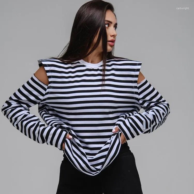 Damskie koszulki Gotoola 2023 Summer Casual Zebra Stripe Okoła szyja szwy z długim rękawem Modna moda mody luźna top koszulki