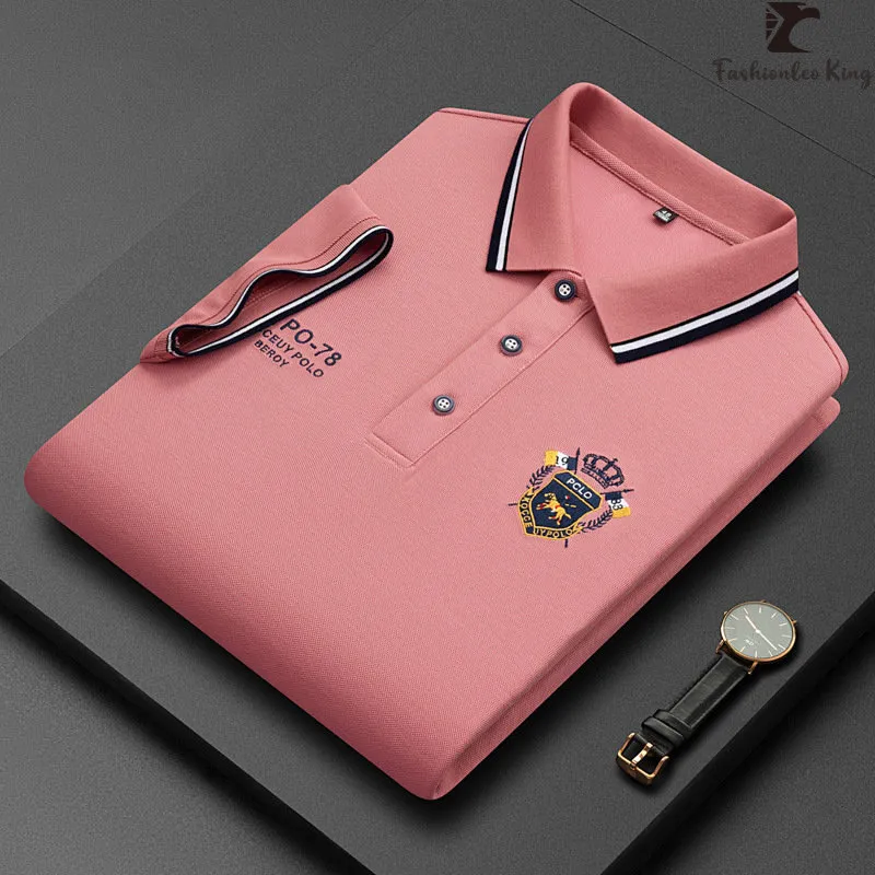 Polos męski Summer Korean Fashion Polo Shirt luksus haftowany bawełniany kołnierz klapy krótkie rękawy Topy 230817