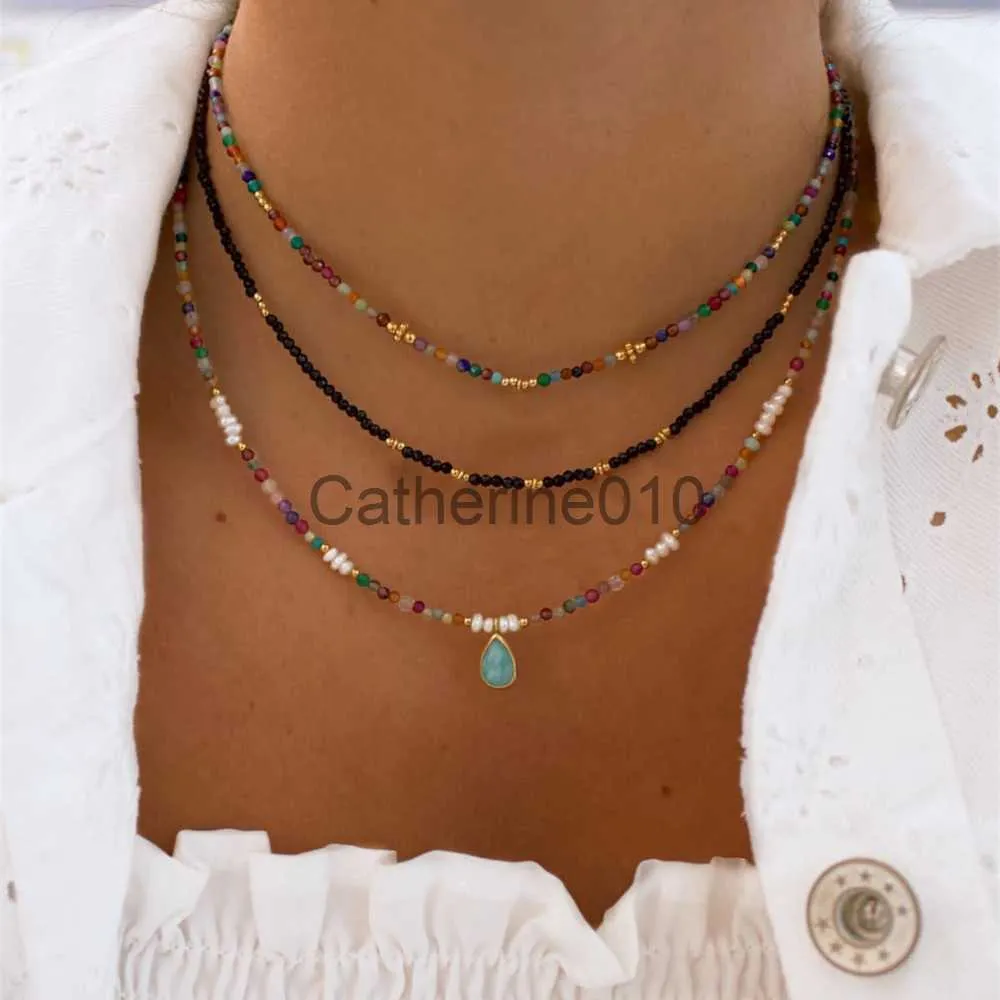 Multilayer Boho Pendant Necklace With Colorful Crystal Water Drop
