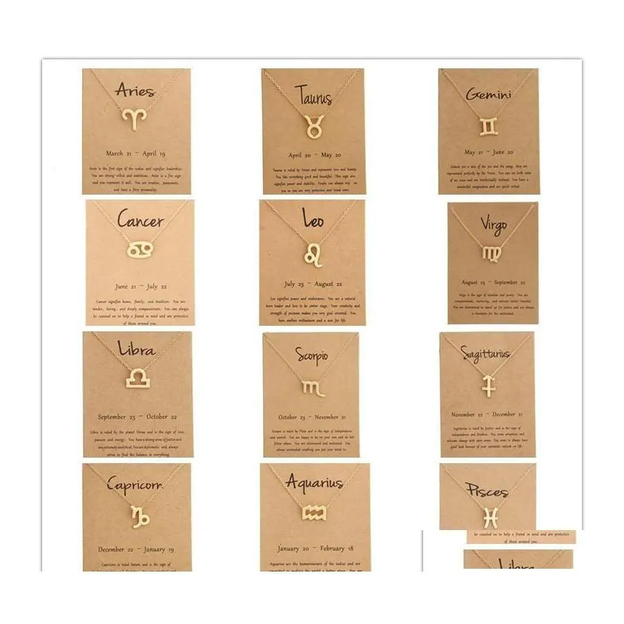 Hangende kettingen 12 Zodiac met cadeaubon Stred Mentellation Sign Gold Chains Necklace for Men Women Fashion Jewelry in BK Drop Delivery P DHSRL
