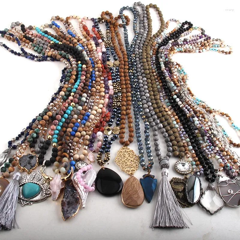 Anhänger Halsketten MD Großhandel 20pc Braun Mix Farbe Halskette Fashion Boho Schmuck für Frauen Böhmische Geschenk