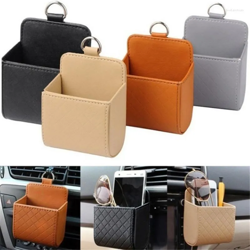 Storage Boxes Car Outlet Vent Seat Back Tidy Box PU Leather Coin Bag Pocket Organizer Hanging Holder Pouch