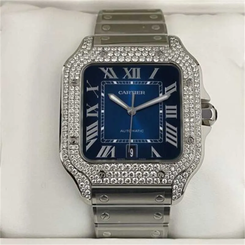 Orologi di lusso Ct Swiss Made Orologi Nuovo Ct Santos Grande quadrante blu romano con diamanti incrostati Ref wssa0030