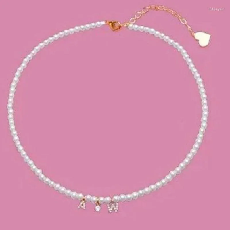 Hänghalsband koppar mikro inlagd brev halsband kvinnors pärla namn mode tillbehör semester presentuttalande smycken 2023 Shor