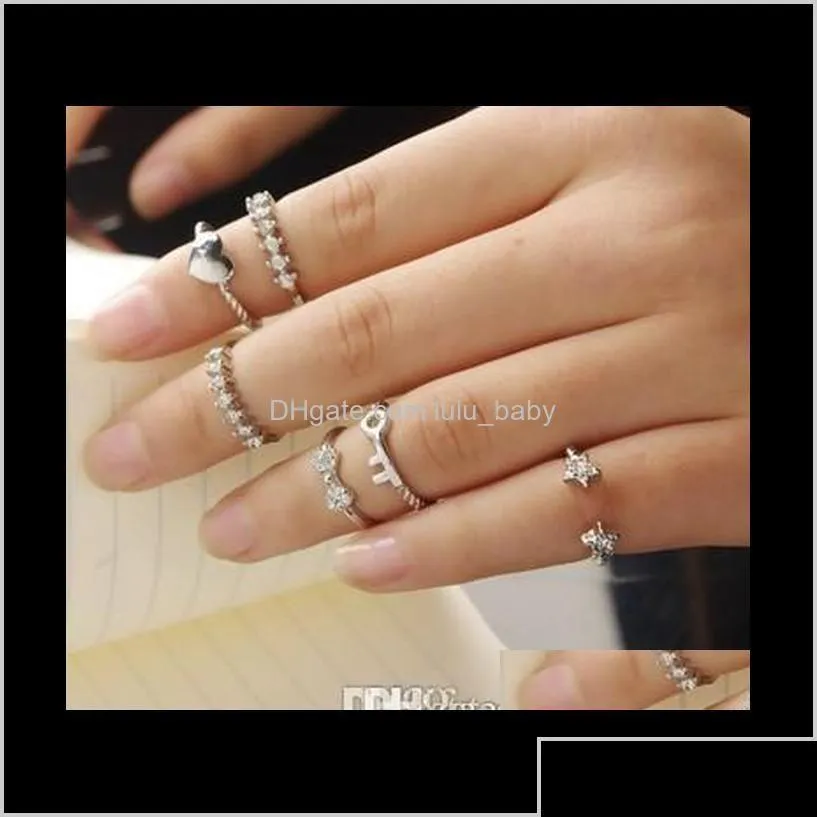 Band Rings Stack Vintage Star Bowtie Peach Heart Midi Mid Finger Joint Nail Ring Set Drop Leverans smycken DHPWU