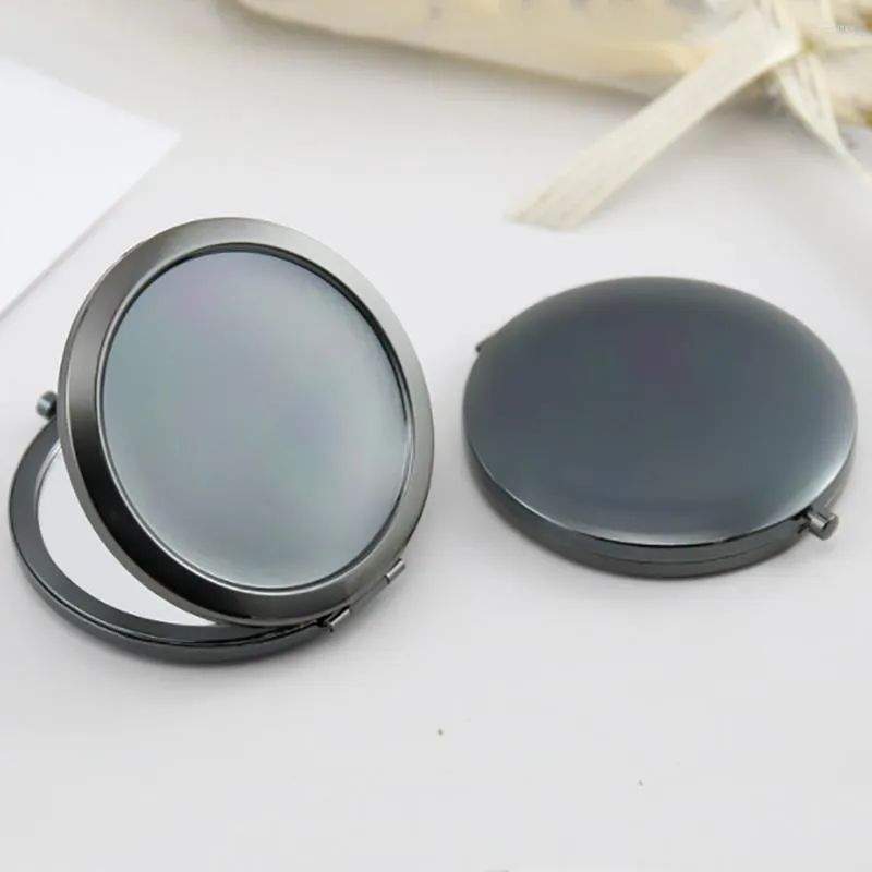 Smycken påsar 1st svarta fickspeglar metall 70mm/65 mm tom rund kompakt spegel för DIY Girl's Women Cosmetic Makeup Beauty Tools