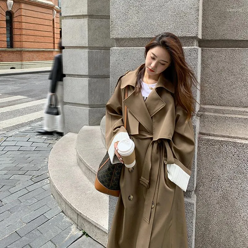 Elegant Womens Long Trench Coat Spring Windbreaker, Loose Fit