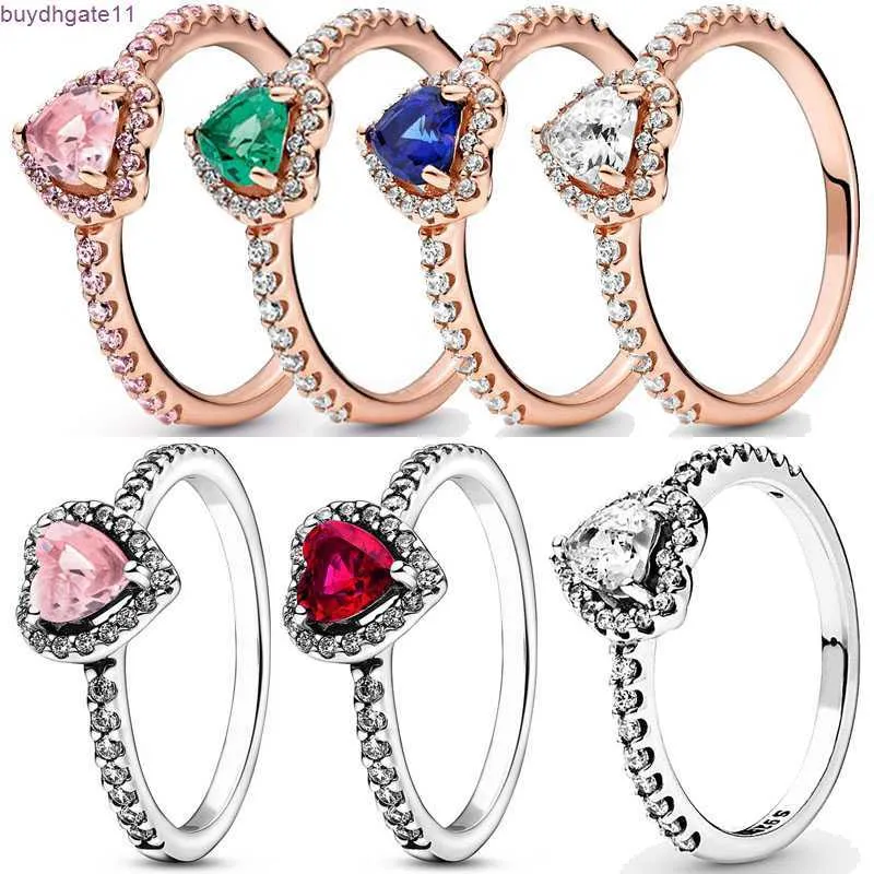 P1L3 Ring 925 Sterling Silver New Fashion Women's Elevated Red Green Blue Pink Heart Suitable for Original Pandora a Special Gift Women