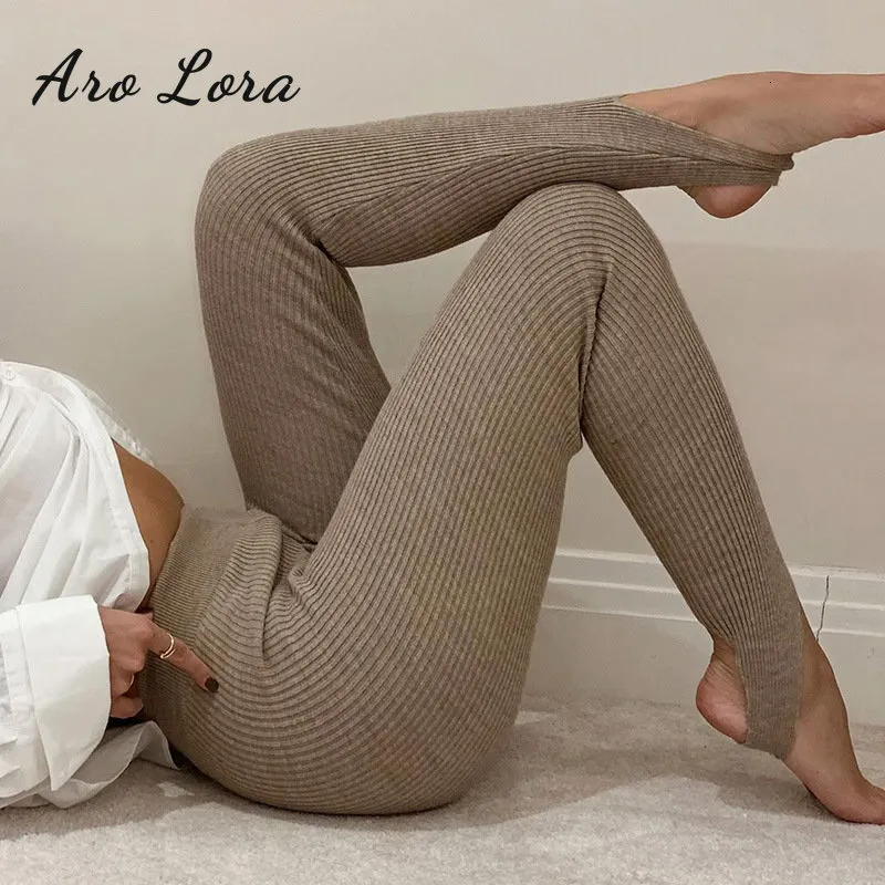 Leggings de mujer Aro Lora Beige Knit Leggings para mujeres Pantalones de algodón de algodón de algodón de alta calma