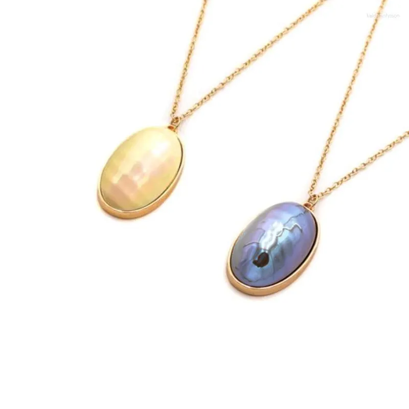 Pendant Necklaces Light Yellow Gold Color Oval Shape Shell And Pearls Link Chain Necklace Temperament Jewelry