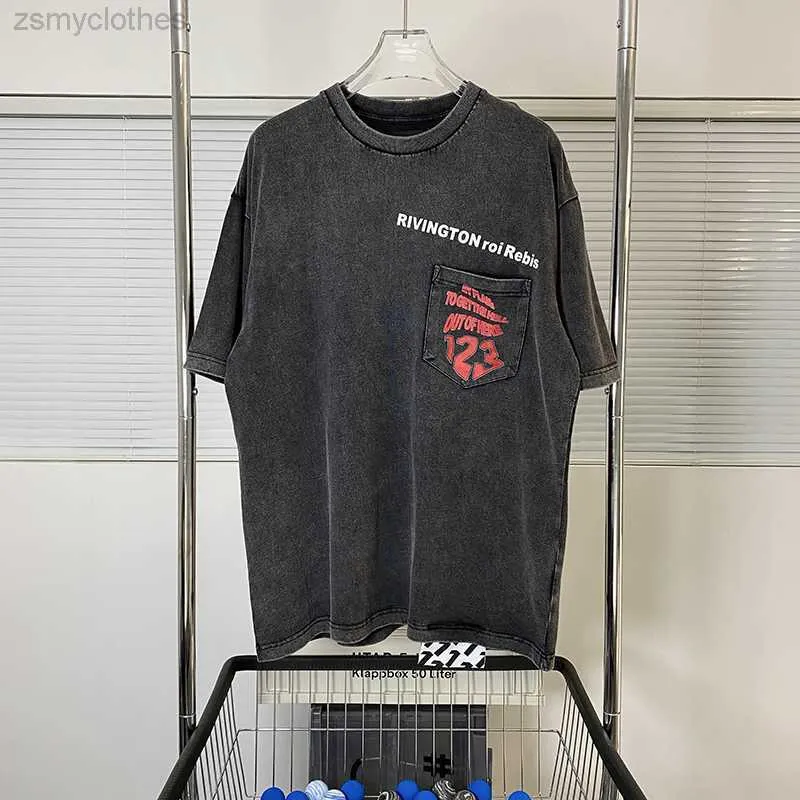 T-shirt maschile di buona qualità oversize rrr123 fahion maglietta uomo 1 1 rrr 123 camicie da donna vintage lavatela lavata a tasca strappata
