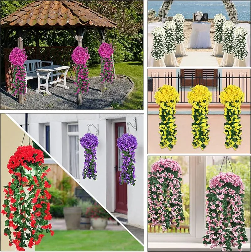 Violet Artificial Flower Wall Hanging Simulation Violet Orchid Fake Silk Vine Flowers Wedding Party Home Garden Balcony Decoration