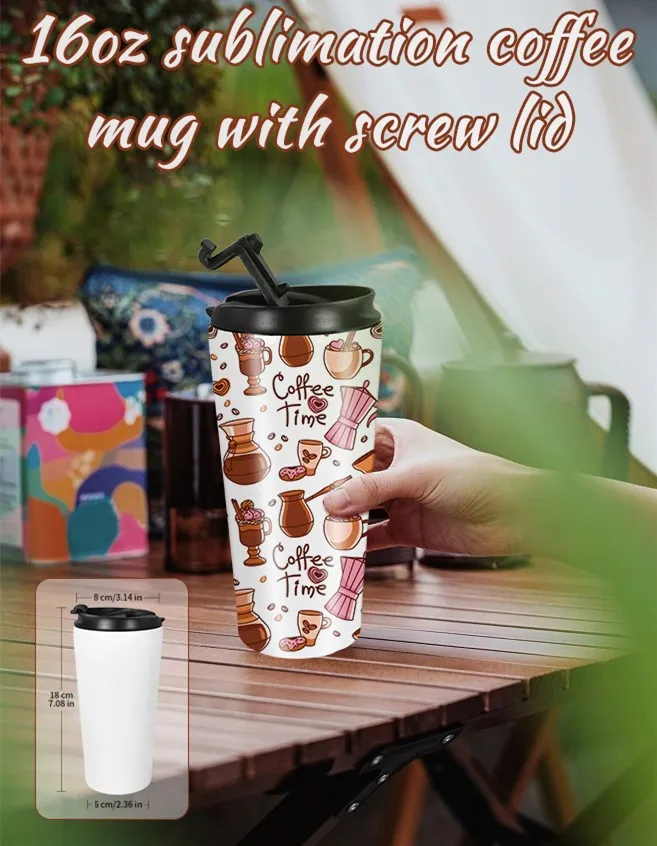 Sublimation Coffee Mugs: 16oz Double Wall Stainless Steel Tumblers with  Screw Lid - 40 Pack for Businesses & Personal Use