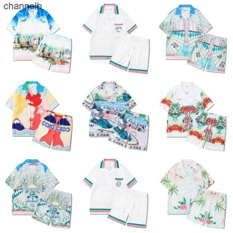 T-shirty męskie 2023 NOWOŚĆ CASABLANCA Casual Rabbit Men Men Krótki zestaw T Shrt Hawaii Beach w stylu Hip Hop Shirt Para garnitur HKD230817