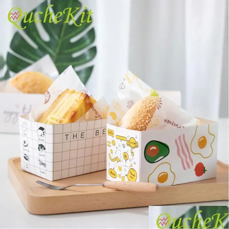 Enveloppe cadeau 50pcs Boîte en papier carré Sandwich à l'huile Sandwich aux œufs épais Boîtes de petit-déjeuner d'emballage Emballage Restauration Drop Livraison Home Ga Otrai