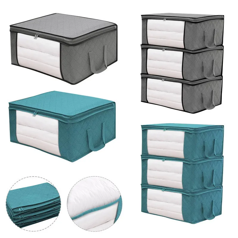 Storage Boxes Bins NonWoven Fabric Blanket Organizer Quilt Bag Bags With Zipper Duvet Cover Under Bed 230817