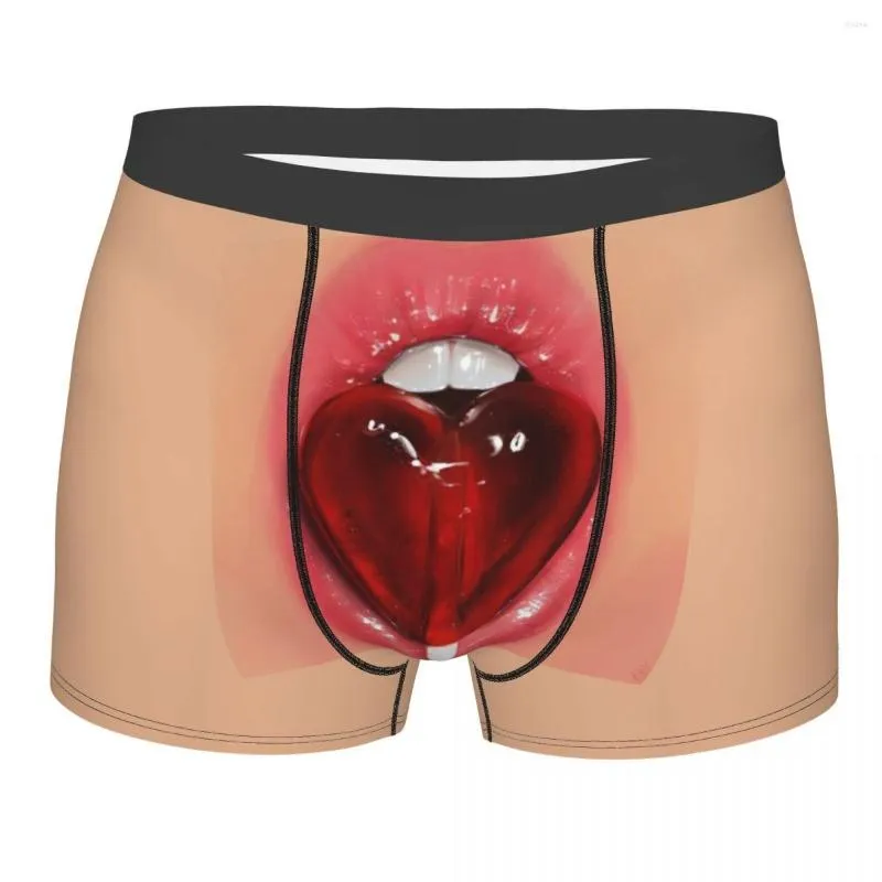 Mens Sexy Red Lips Boxer Graphic Shorts Men With Lollipop Mid