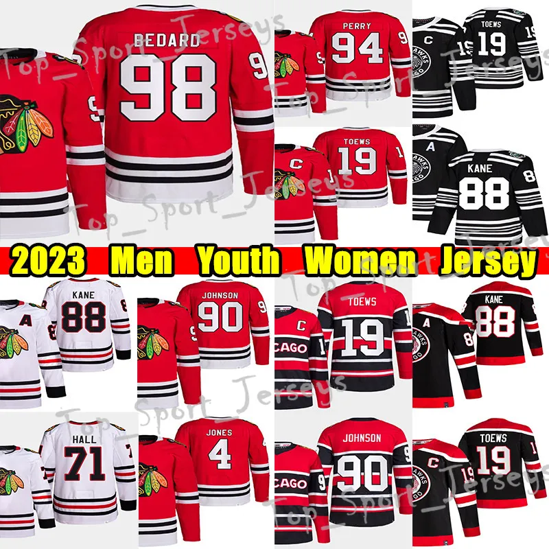 # 98 Maillot de hockey Connor Bedard Reverse Retro 71 Taylor Hall 19 Jonathan Toews 90 Tyler Johnson 88 Patrick Kane Seth Jones Murphy Bobby Hull Chandails Clark Griswold