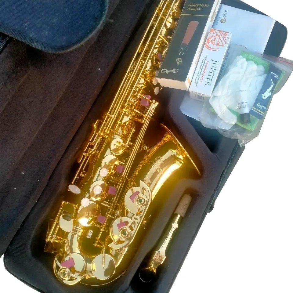 Jupiter Alto EB Tune Saxofoon Nieuwe aankomst Messing Gold Lacquer Music Instrument E-Flat Sax met Case Accessoires