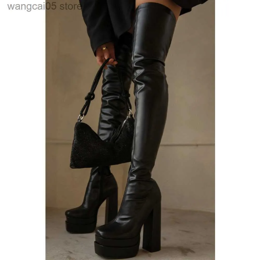 Boots Plateforme High Talèled Femmes Over the Knee High Boots Brand Design 2022 Hiver Fashion Sexy Elegant Walking Comfy Women Shoes T230817