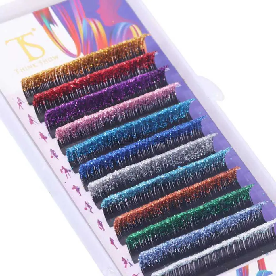 False Eyelashes THINKSHOW Mix Glitter Colors Individual Eyelash Extension 0.10mm All Size Shiny Beauty Color Eyelashes for Party Makeup Tool HKD230817