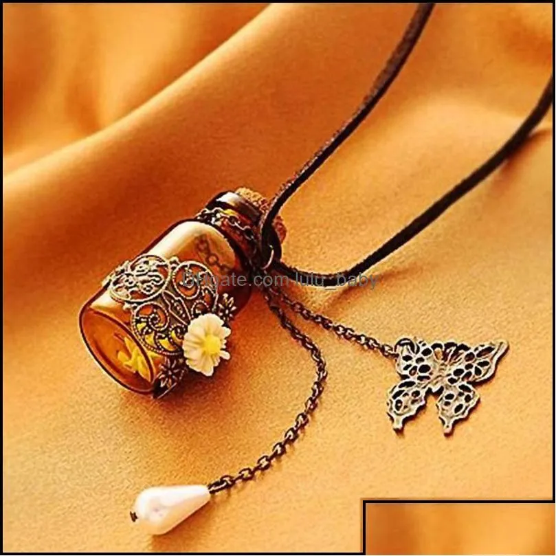 Colliers pendants pendentifs bijoux bouteille en verre aromathérapie d'huile essentielle collier médard avec 24 chaîne et 3 nE577 dhykh lavables