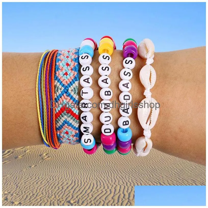 Ketting 6 pc's set handgemaakte letter kralen touw geweven vsco meisje vriendschap armband colorf boho lucky verstelbare armbanden anklet sieraden f dhljc