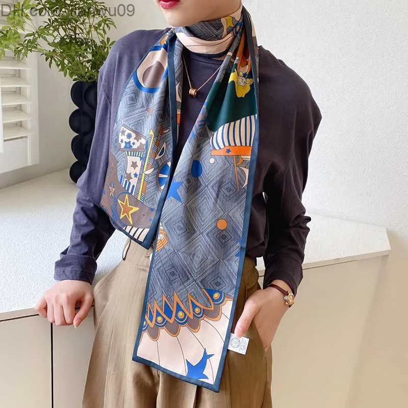 Sarongs New France Vintage Strap 17155 시뮬레이션 실크 필라멘트 목도리 장식 넥타이 가방 넥타이 넥 라인 큰 스트랩 Z230817