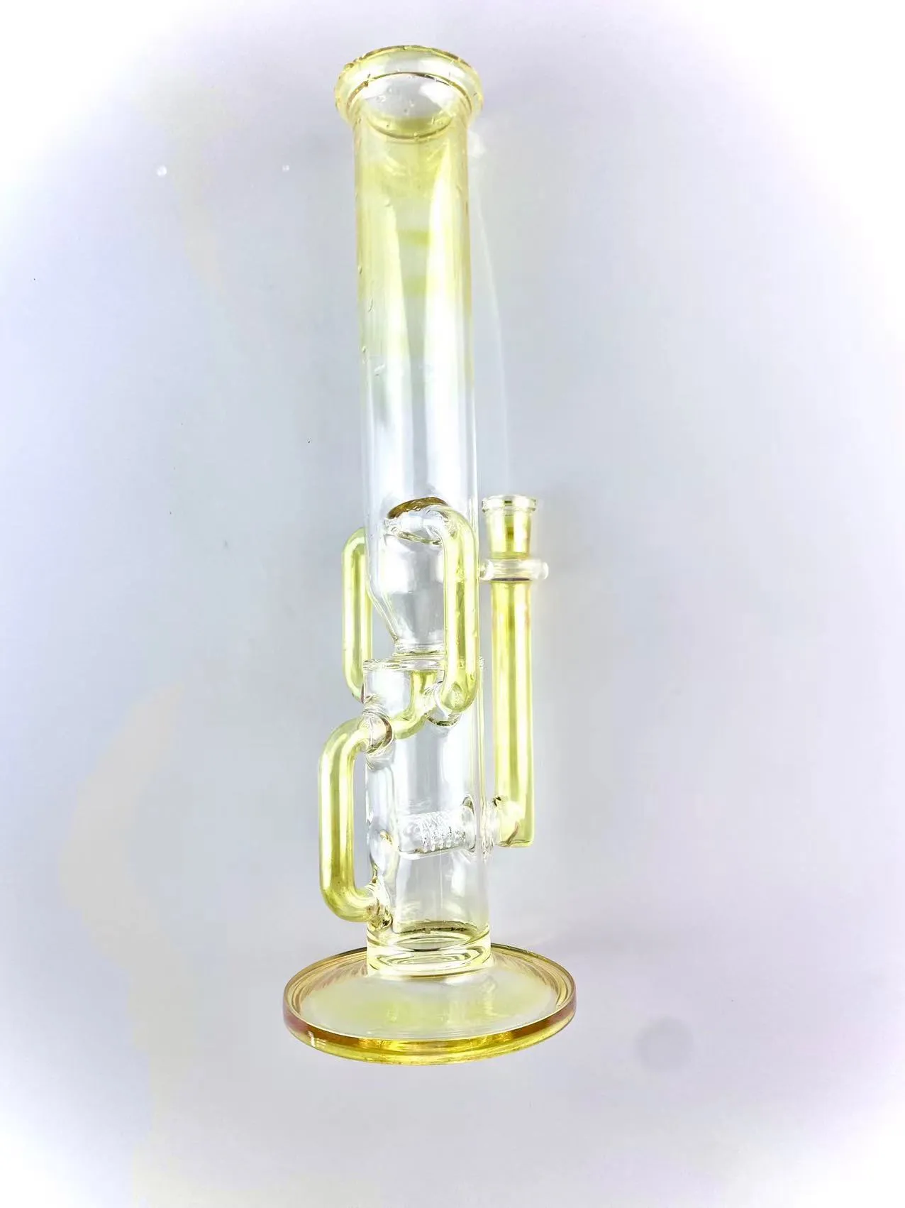 Tubi fumatori Silver Fumed Recycler Bong 16 pollici 14 mm Giunto singolo in linea Perc di alta qualità con ciotola di corno chiaro