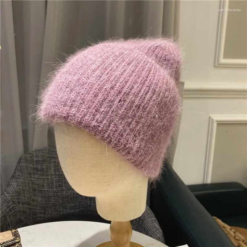 Berets 9 Colors Fur Knitted Beanie Hat Women Men Solid Elastic Skullies Caps Autumn Winter Street Warm Earflap Cap All Match