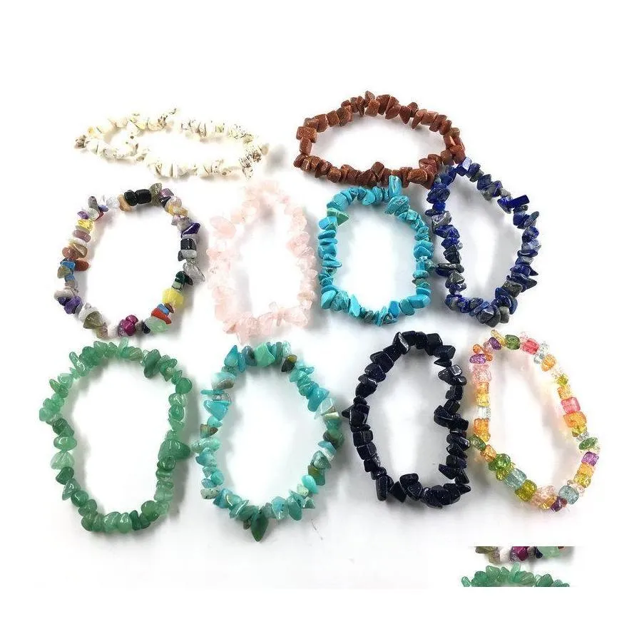 Beaded Strands Mticolor Broken Natural Stone Bracelets For Women Healing Crystal Quartz Elasticity Wristband Mens Fashion Je Drop Deli Dh0Xy