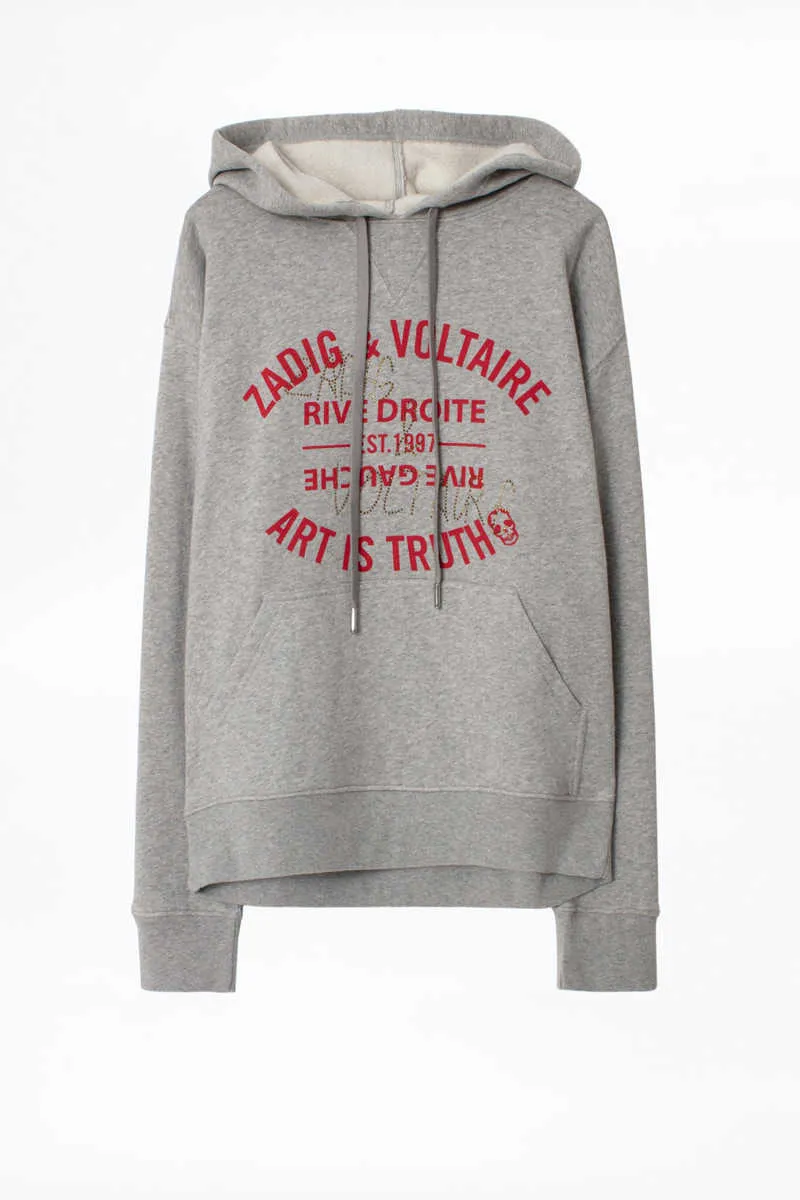 Zadig Voltaire Womens Sweatshirt Pullover ZVレタープリントホットダイヤモンドトレジャーブルーコットンフリースフーディー女性用