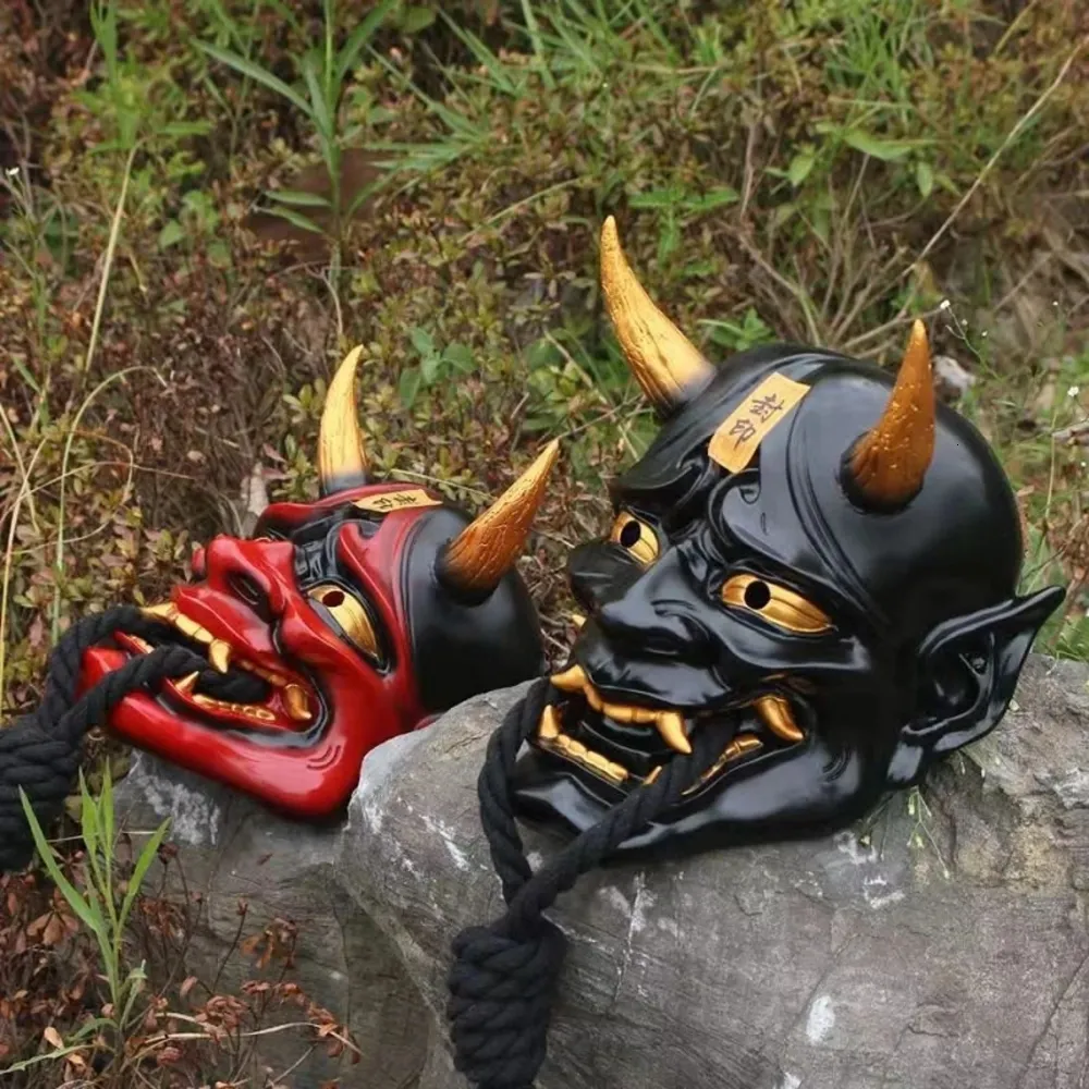 Máscaras de festa horror hannya máscara halloween cosplay fantasma acessórios de fantasia de carnaval pardo terror demon prajna máscara resina prop 230816