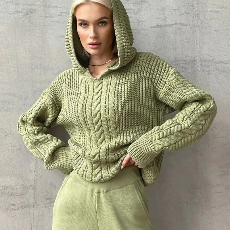2024 Handgebreide Truien Voor Vrouwen Hooded Pullover Solide Kleur Losse Casual Outfit Van 42 99 DHgate