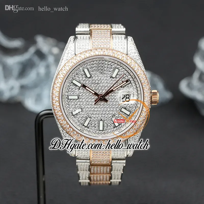 V3 126334 Seagull A2824 Mens Watch 116244 Diamonds Stick Markers نغمة Rose Gold Iced Out Cloymond Bracelet Eternity Jewelry Watches E278A