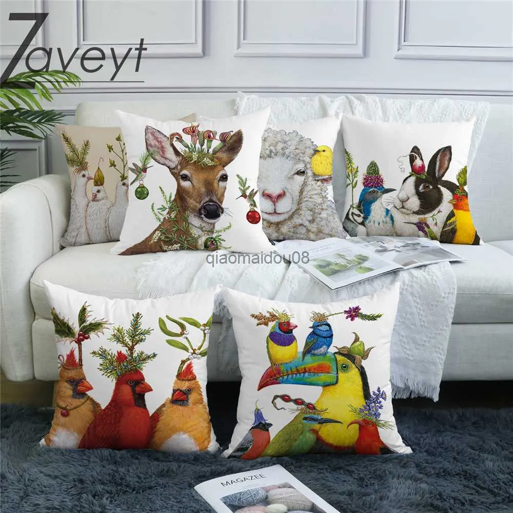 Pillow Case 40/45/50/60cm Cute Interesting Corolla Cartoon Animal Cushion Cover Parrot Bird Sheep Rabbit Deer Decorative Throw Case HKD230817