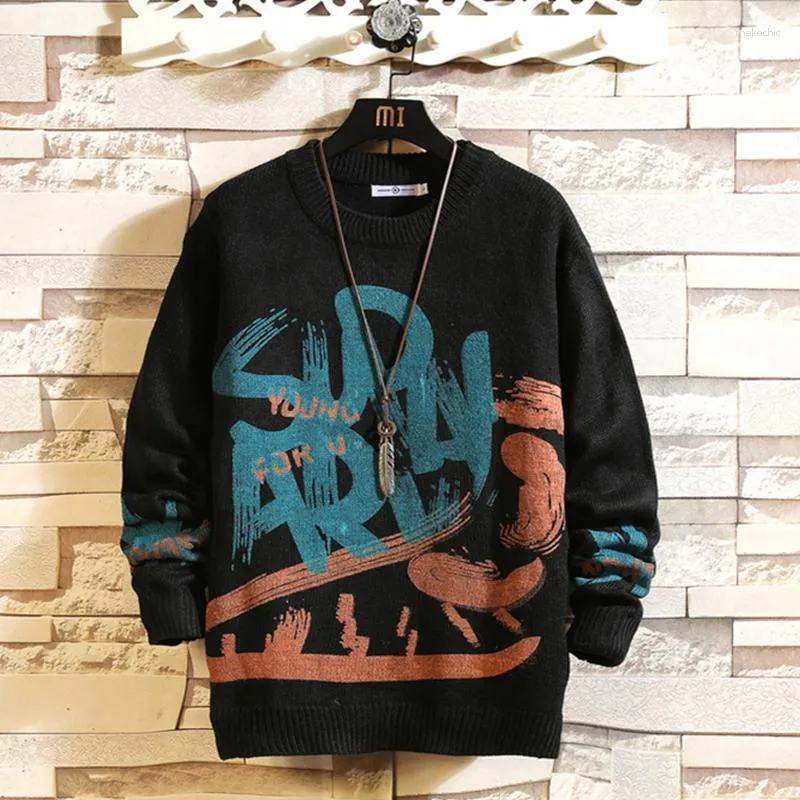 Herrenpullover Vintage Pullover Männer Harajuku gestrickt Pullover Brief Print Street O-Neck Winter Casual Blusa de Frio Maskulino