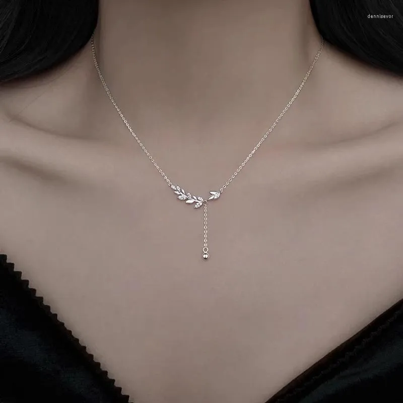 Chains VENTFILLE 925 Sterling Silver Ear Of Wheat Necklace For Women Girl Simple Zircon Temperament Tassel Jewelry Gift Drop