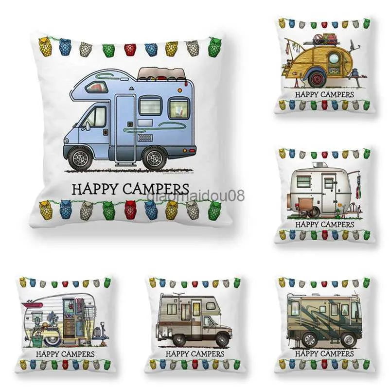 Pillow Case Happy Camper Case Owl Camper Throw Case Cover Decorative cases Camper Car case Case Cover HKD230817